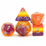 7pcs RPG Full Dice Set - Glitter Purple, Yellow & Orange Resin