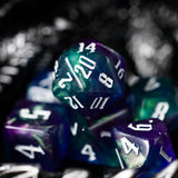 7pcs RPG Full Dice Set - Glitter in Blue, Purple & Green Acrylic