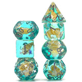 7pcs RPG Full Dice Set - Shell in Clear Cyan Resin