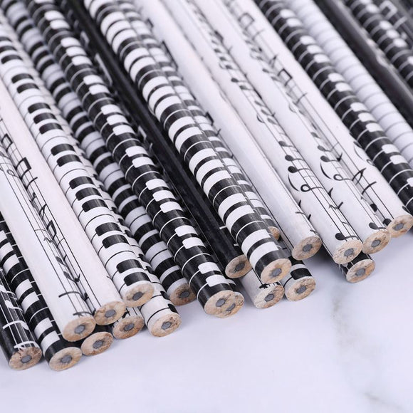 6pcs HB Wooden Music Pencils Black & White Mix