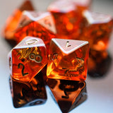 7pcs RPG Full Dice Set - Cogs in Clear Amber Resin
