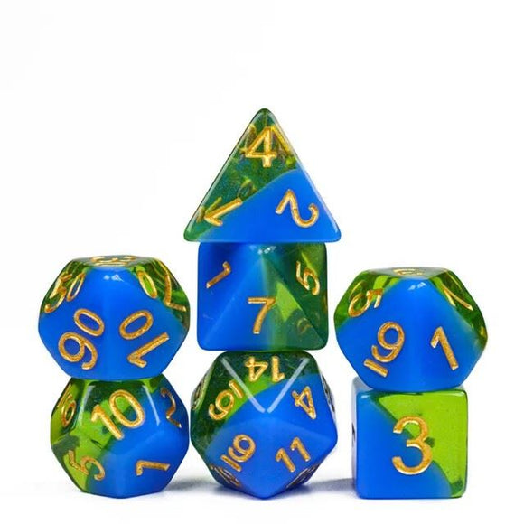 7pcs RPG Full Dice Set - Layered Blue & Green with Shimmer Resin