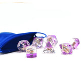 7pcs RPG Full Dice Set - Shell in Clear Purple Resin