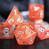 7pcs RPG Full Dice Set - Glitter in Orange & Red Resin