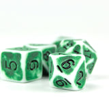 7pcs RPG Full Dice Set - Green on White Acrylic