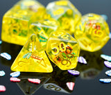 7pcs RPG Full Dice Set - Leaves in Clear Yellow Resin