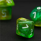 7pcs RPG Full Dice Set - Glitter in Green & Yellow Acrylic