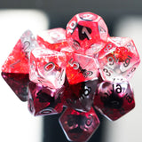 7pcs RPG Full Dice Set - Spades in Clear Red Resin