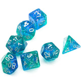 7pcs RPG Full Dice Set - Glitter in Blue & Green Resin