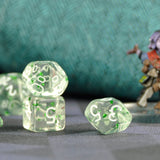 7pcs Miniature RPG Full Dice Set - Green Glitter in Clear Acrylic