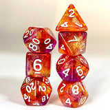 7pcs RPG Full Dice Set - Glitter in Orange & Purple Acrylic