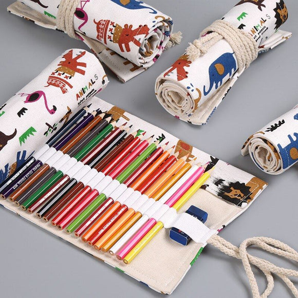 12/24/36/48/72 Holes Roll Canvas Pencil Case Wrap - Safari