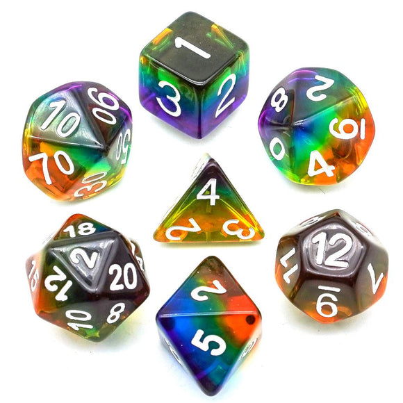 7pcs RPG Full Dice Set - Layered Rainbow in Clear Resin