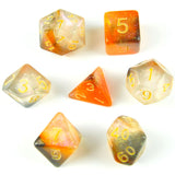 7pcs RPG Full Dice Set - Glitter in Orange & Black Acrylic