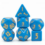 7pcs RPG Full Dice Set - Solid Blue Resin with Yellow Font