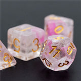 7pcs RPG Full Dice Set - Pink & White Swirl in Clear Resin