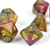 7pcs RPG Full Dice Set - Glitter in Purple & Yellow Acrylic