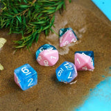 7pcs RPG Full Dice Set - Layered Blue & Pink Resin