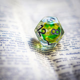 7pcs RPG Full Dice Set - Yellow & Green Bead in Clear Resin