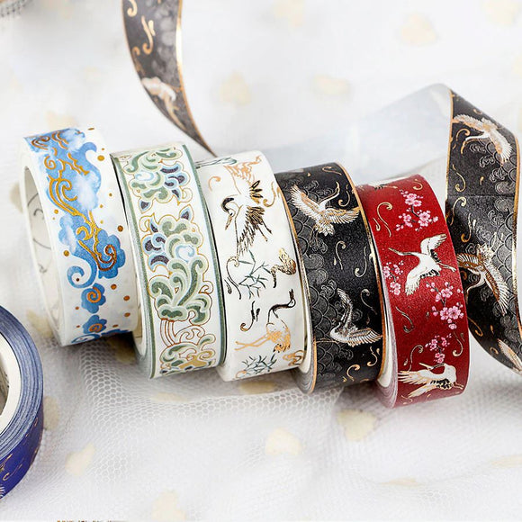 5 rolls/box Decorative Tapes Set Retro Divine Gold Crane Chinese Style DIY  Washi Tape Masking