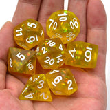 7pcs RPG Full Dice Set - Confetti in Frosted Yellow Resin