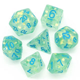7pcs RPG Full Dice Set - Confetti in Frosted Turquoise Resin
