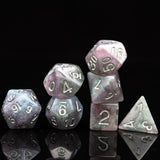 7pcs RPG Full Dice Set - Glitter in Grey & Purple with White Resin