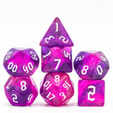 7pcs RPG Full Dice Set - Glitter in Magenta & Purple Acrylic