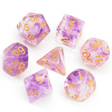 7pcs RPG Full Dice Set - Purple & White Swirl in Clear Resin
