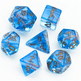 7pcs RPG Full Dice Set - Wand in Clear Blue Resin