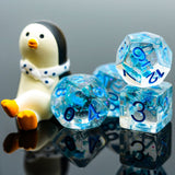 7pcs RPG Full Dice Set - Blue Flowers in Clear Resin