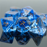 7pcs RPG Full Dice Set - Wand in Clear Blue Resin
