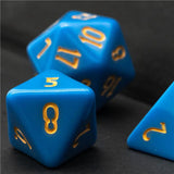 7pcs RPG Full Dice Set - Solid Blue Resin with Yellow Font