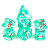 7pcs RPG Full Dice Set - Candy Cane in Clear Cyan Resin